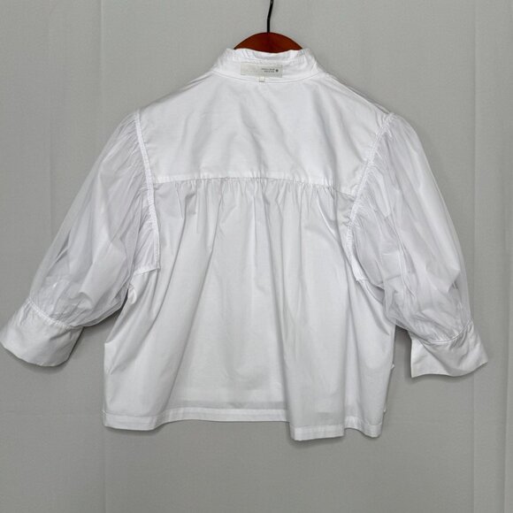 ZARA Collection 100% Cotton Poplin Ballon Puff Sleeve Spread Collar Blouse Large - Picture 11 of 15